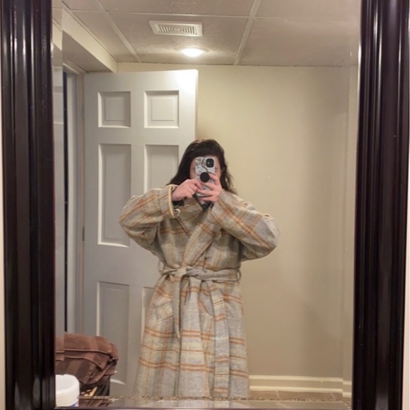 Free People Far From Home Grey plaid wool coat size L - Picture 9 of 10